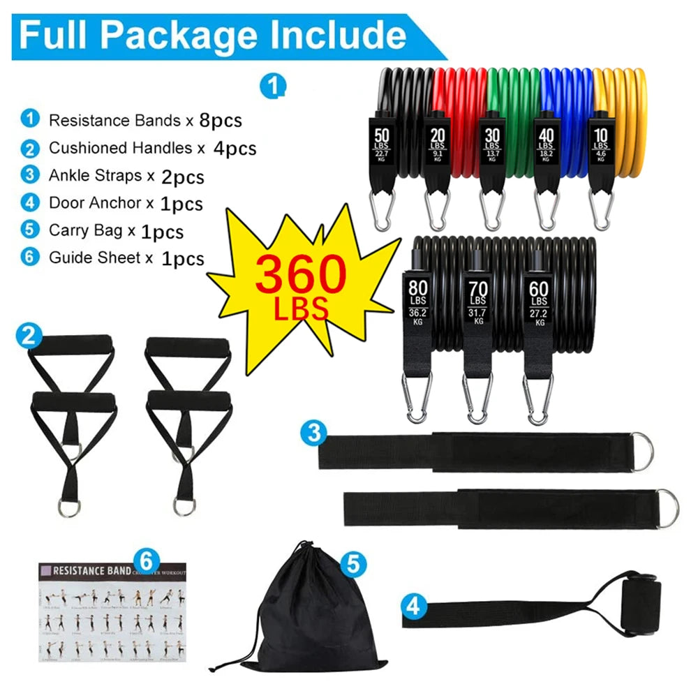 360lbs Fitness  Resistance Bands Set